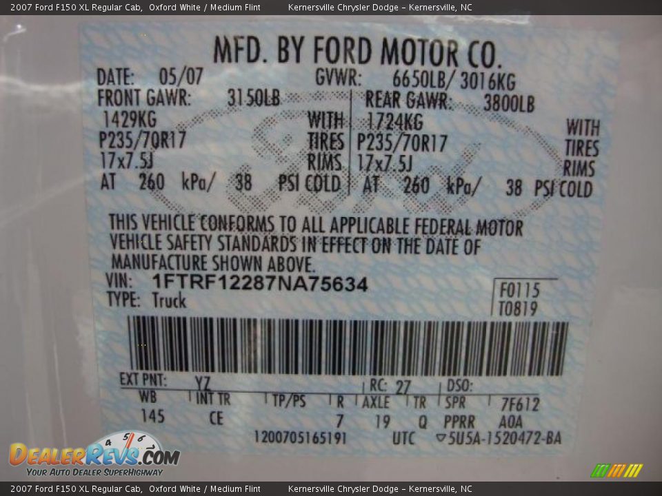 2007 Ford F150 XL Regular Cab Oxford White / Medium Flint Photo #36