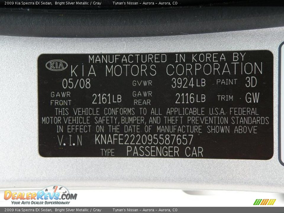 2009 Kia Spectra EX Sedan Bright Silver Metallic / Gray Photo #22