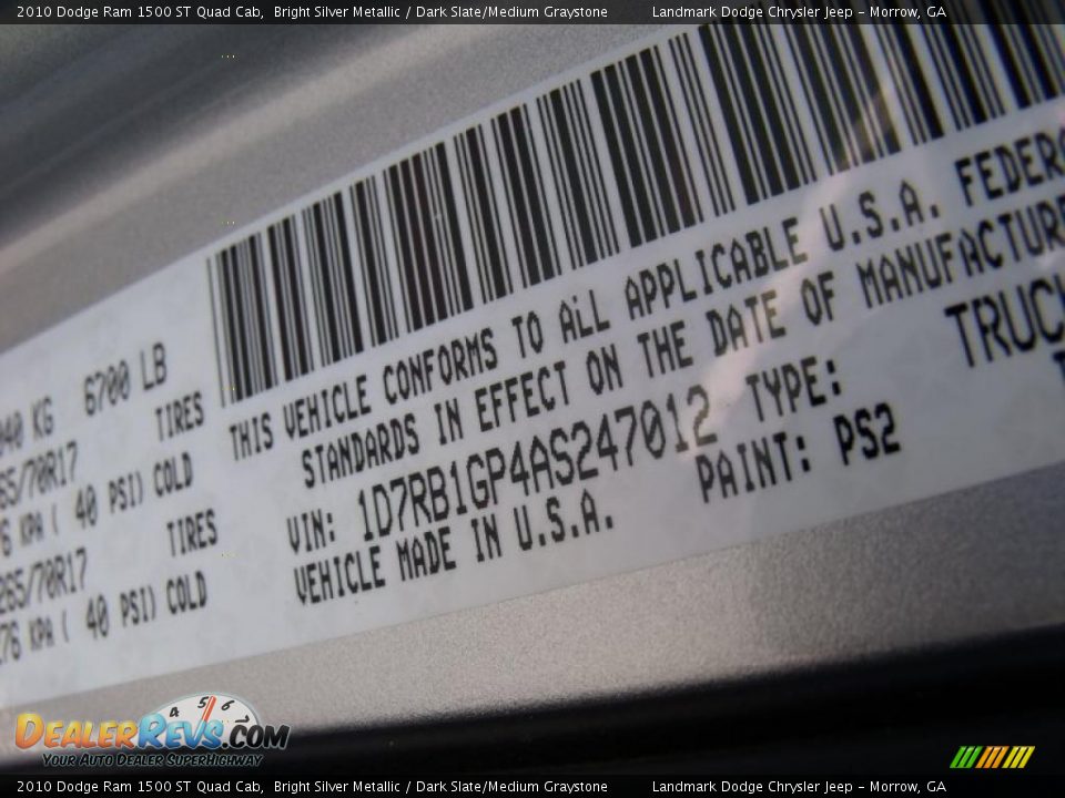2010 Dodge Ram 1500 ST Quad Cab Bright Silver Metallic / Dark Slate/Medium Graystone Photo #14