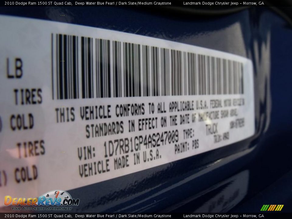 2010 Dodge Ram 1500 ST Quad Cab Deep Water Blue Pearl / Dark Slate/Medium Graystone Photo #14