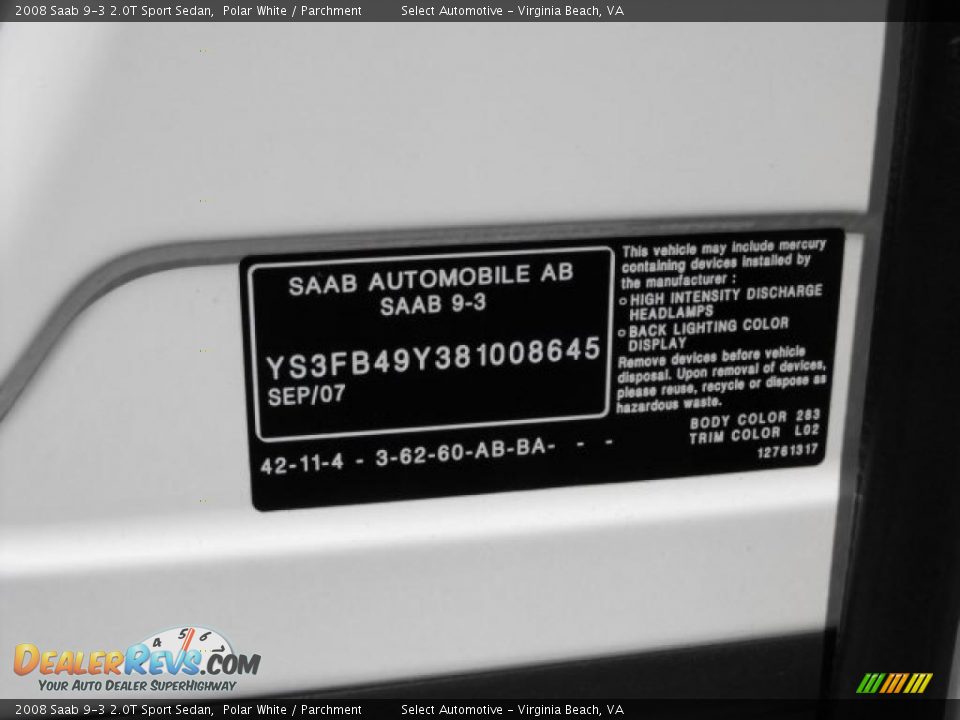 2008 Saab 9-3 2.0T Sport Sedan Polar White / Parchment Photo #17