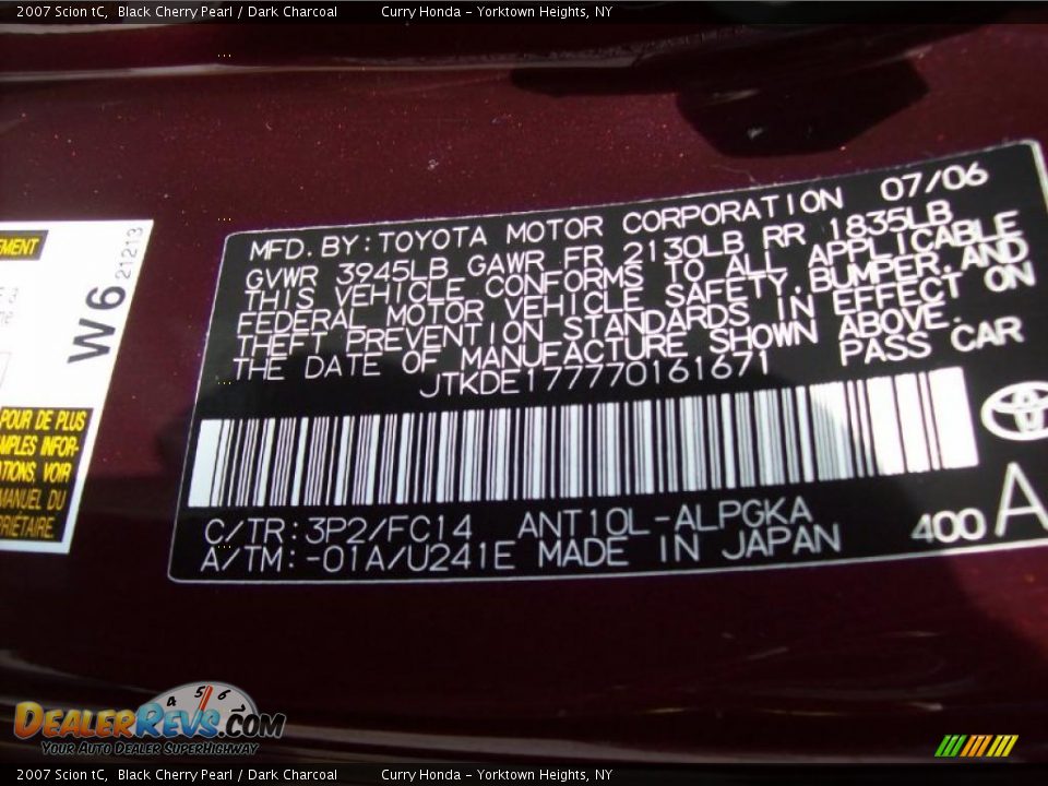 2007 Scion tC Black Cherry Pearl / Dark Charcoal Photo #2