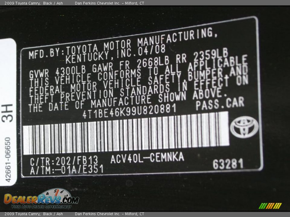 2009 Toyota Camry Black / Ash Photo #26