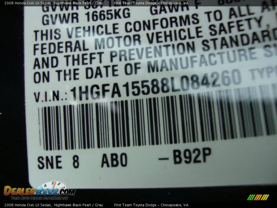 2008 Honda Civic LX Sedan Nighthawk Black Pearl / Gray Photo #21