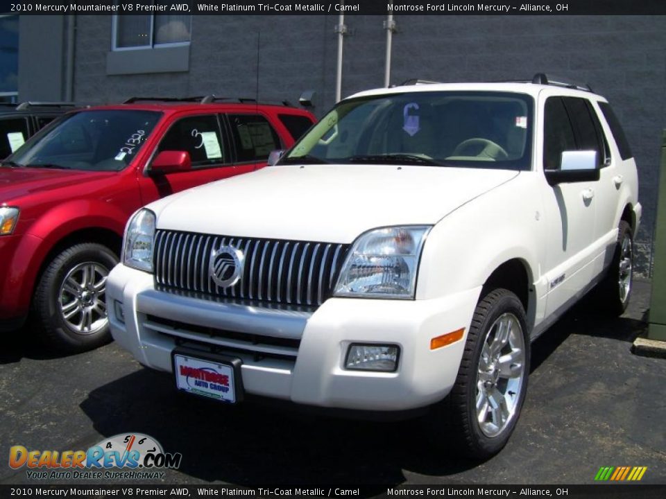 2010 Mercury Mountaineer V8 Premier AWD White Platinum Tri-Coat Metallic / Camel Photo #1