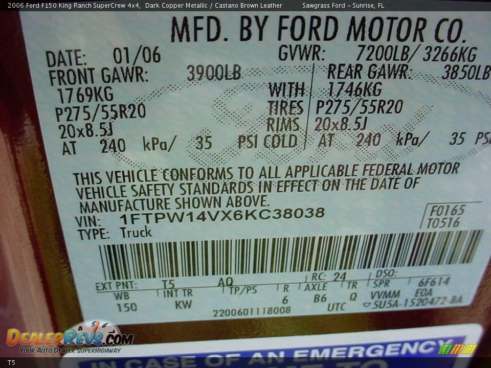 Ford Color Code T5 Dark Copper Metallic