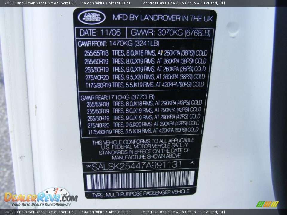 2007 Land Rover Range Rover Sport HSE Chawton White / Alpaca Beige Photo #33