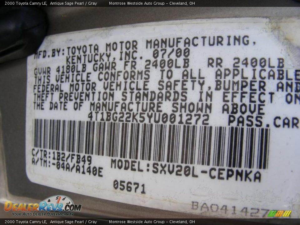 2000 Toyota Camry LE Antique Sage Pearl / Gray Photo #29