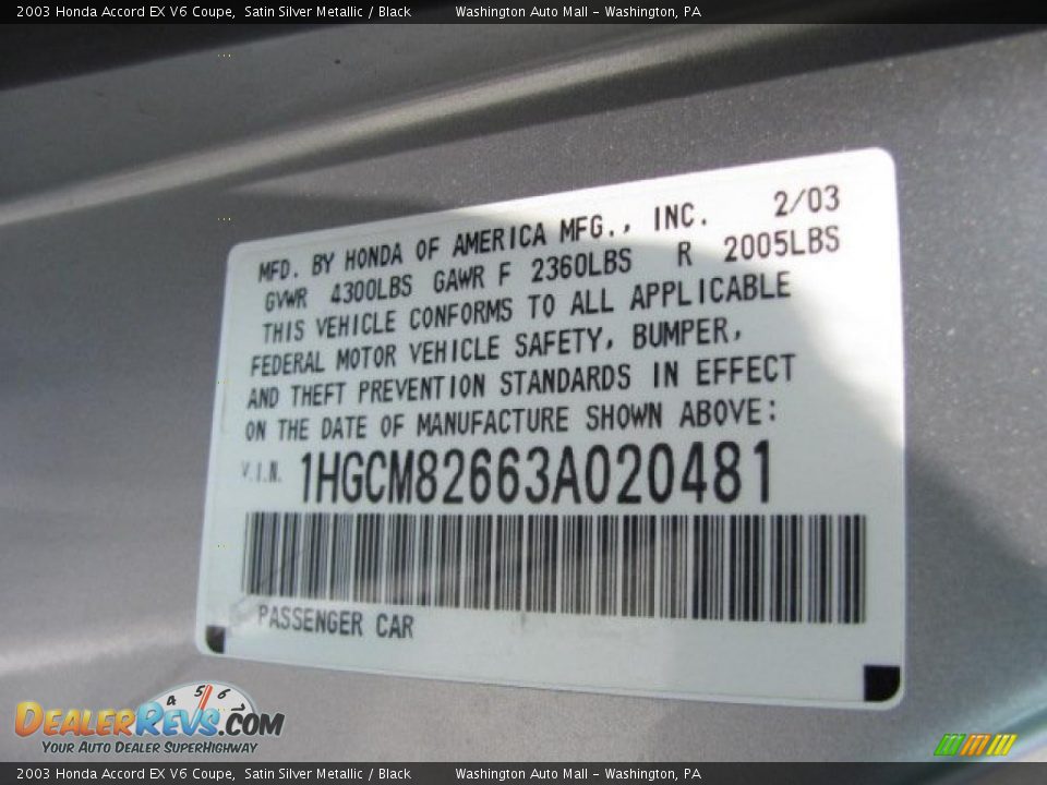 2003 Honda Accord EX V6 Coupe Satin Silver Metallic / Black Photo #19