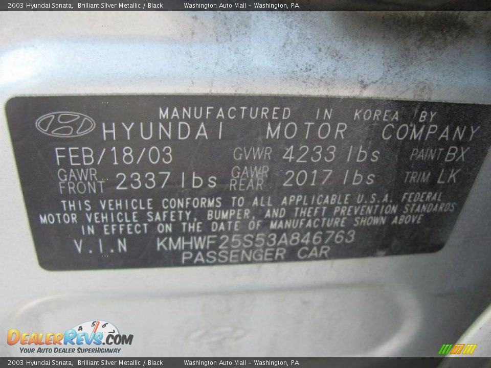 2003 Hyundai Sonata Brilliant Silver Metallic / Black Photo #19