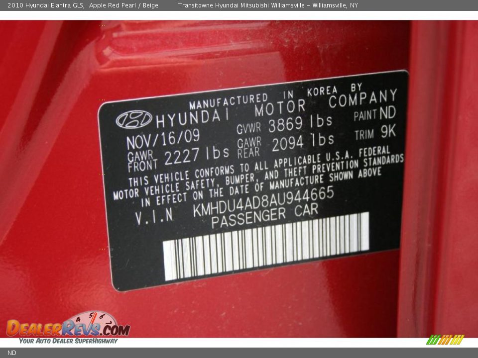 Hyundai Color Code ND Apple Red Pearl