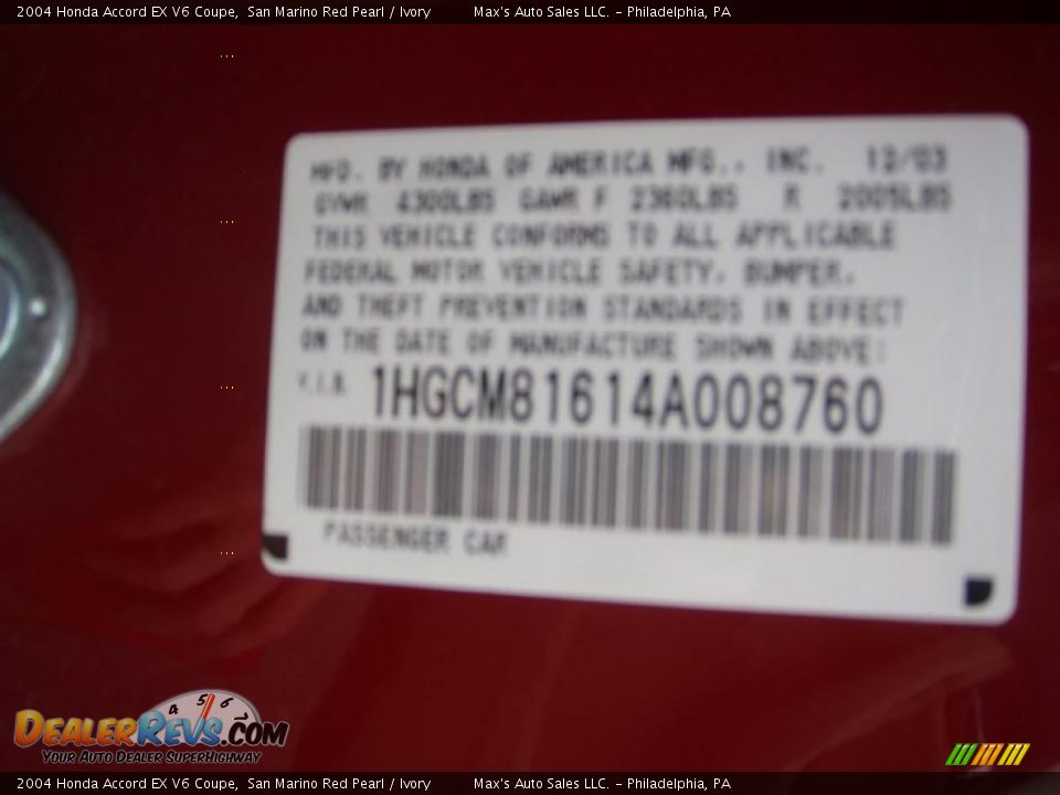 2004 Honda Accord EX V6 Coupe San Marino Red Pearl / Ivory Photo #27