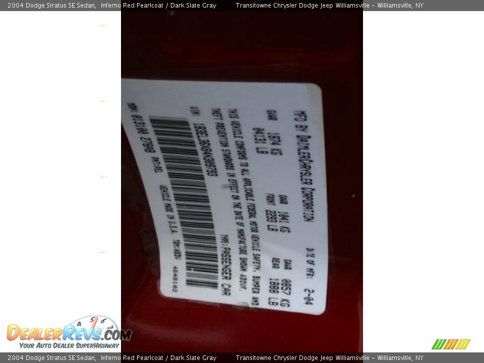 2004 Dodge Stratus SE Sedan Inferno Red Pearlcoat / Dark Slate Gray Photo #27