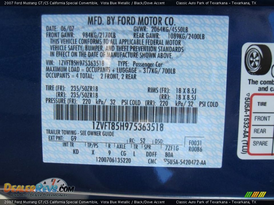 2007 Ford Mustang GT/CS California Special Convertible Vista Blue Metallic / Black/Dove Accent Photo #12