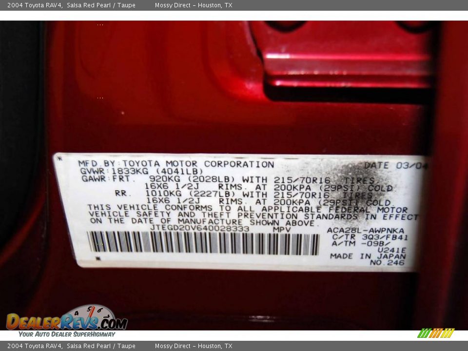 2004 Toyota RAV4 Salsa Red Pearl / Taupe Photo #18