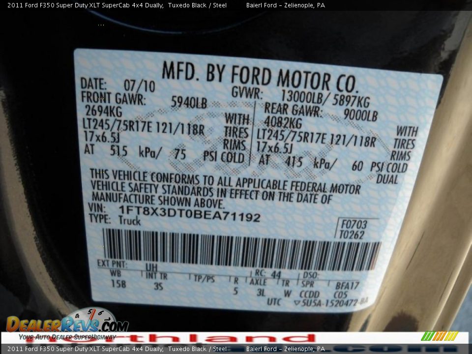 2011 Ford F350 Super Duty XLT SuperCab 4x4 Dually Tuxedo Black / Steel Photo #12