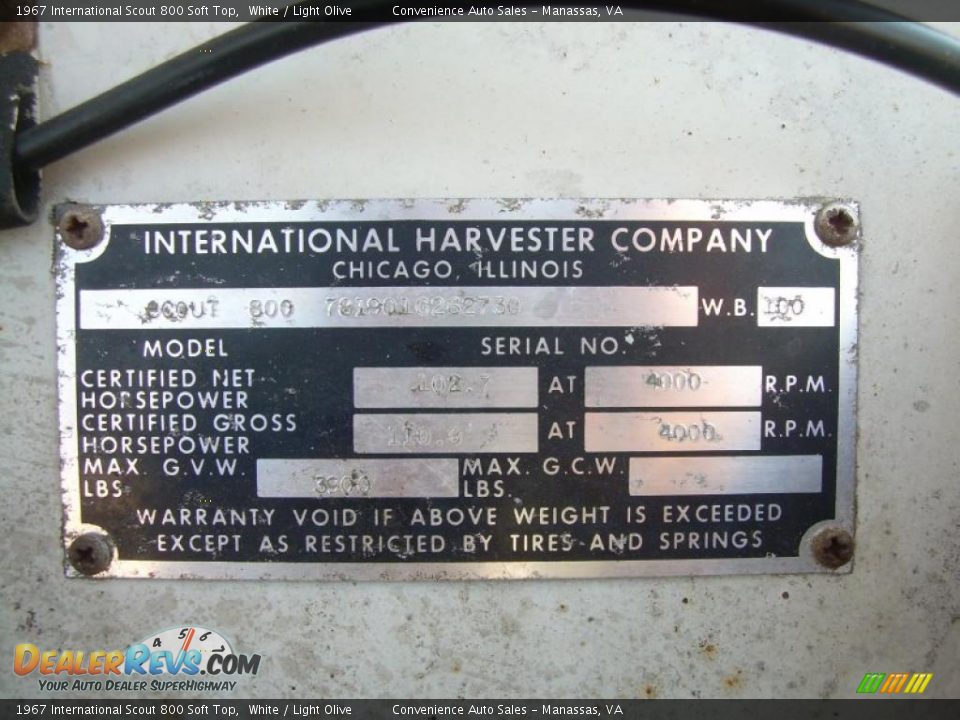 Info Tag of 1967 International Scout 800 Soft Top Photo #13