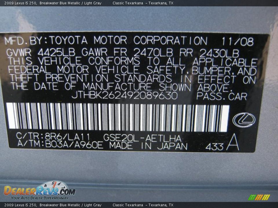 2009 Lexus IS 250 Breakwater Blue Metallic / Light Gray Photo #25