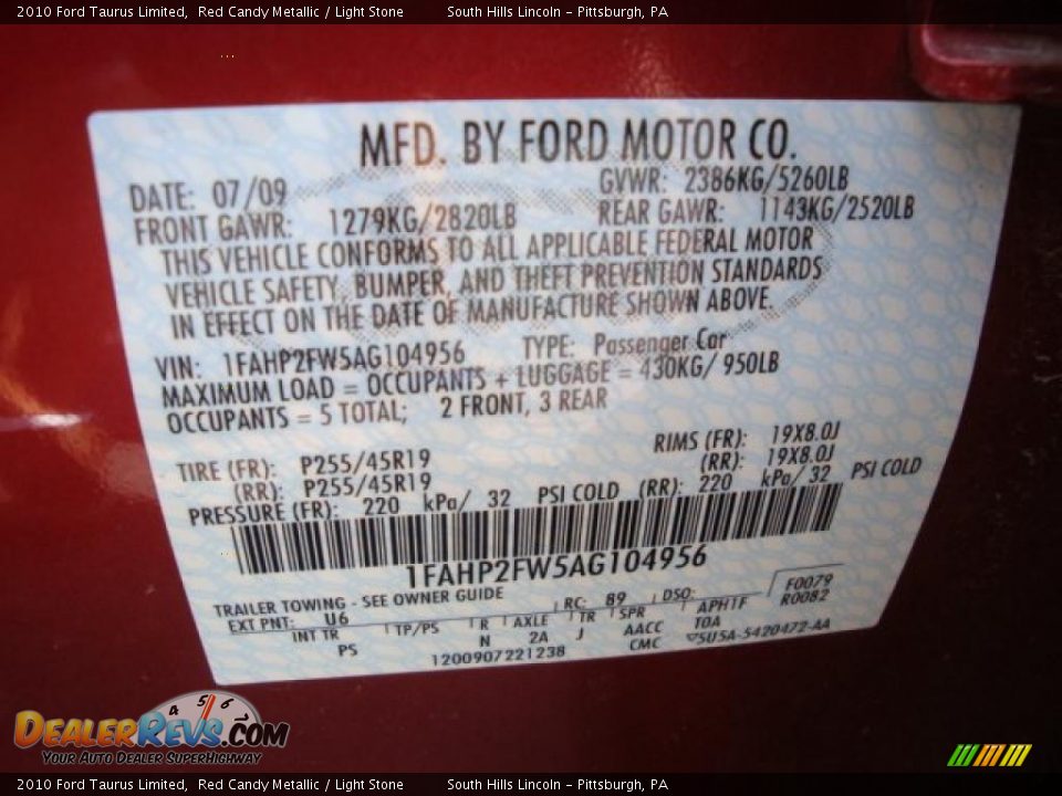 2010 Ford Taurus Limited Red Candy Metallic / Light Stone Photo #14