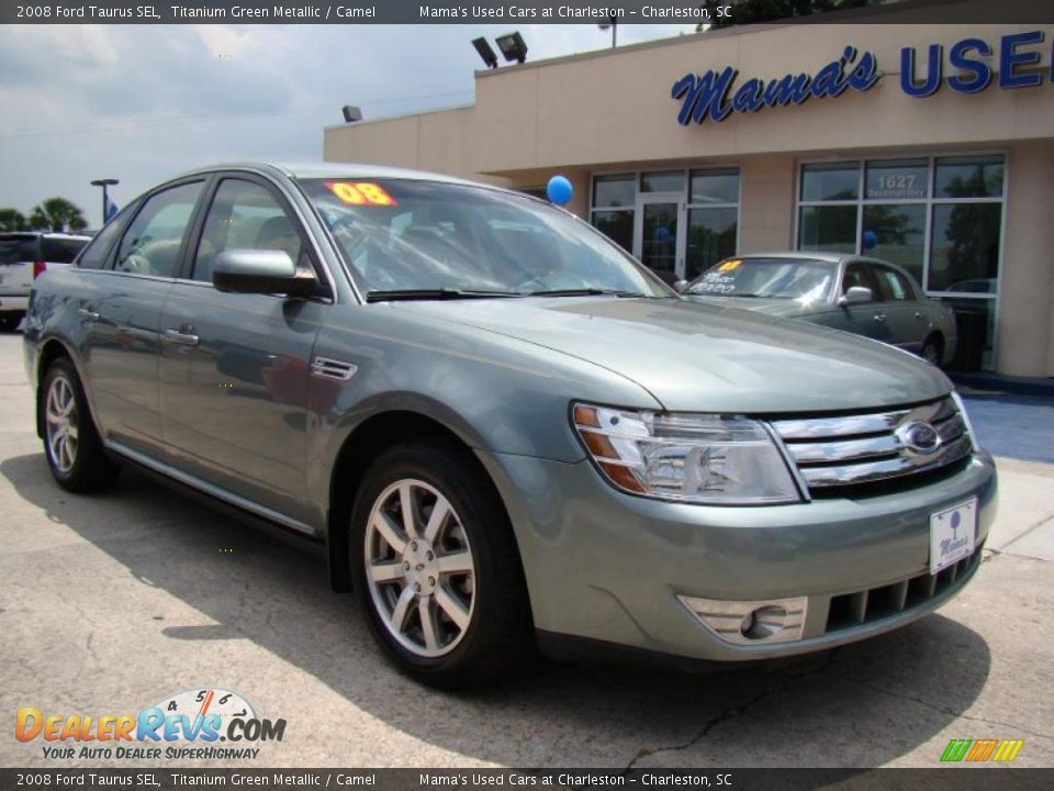 2008 Ford Taurus SEL Titanium Green Metallic / Camel Photo #2