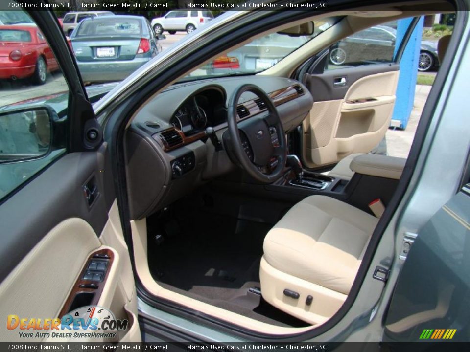 2008 Ford Taurus SEL Titanium Green Metallic / Camel Photo #6