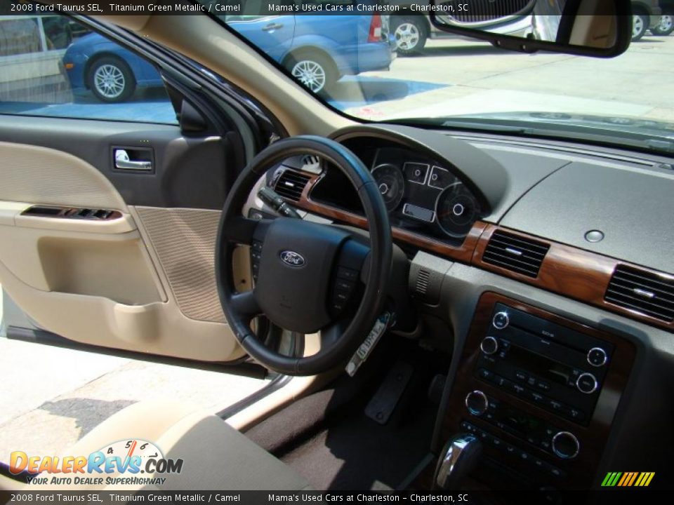 2008 Ford Taurus SEL Titanium Green Metallic / Camel Photo #14