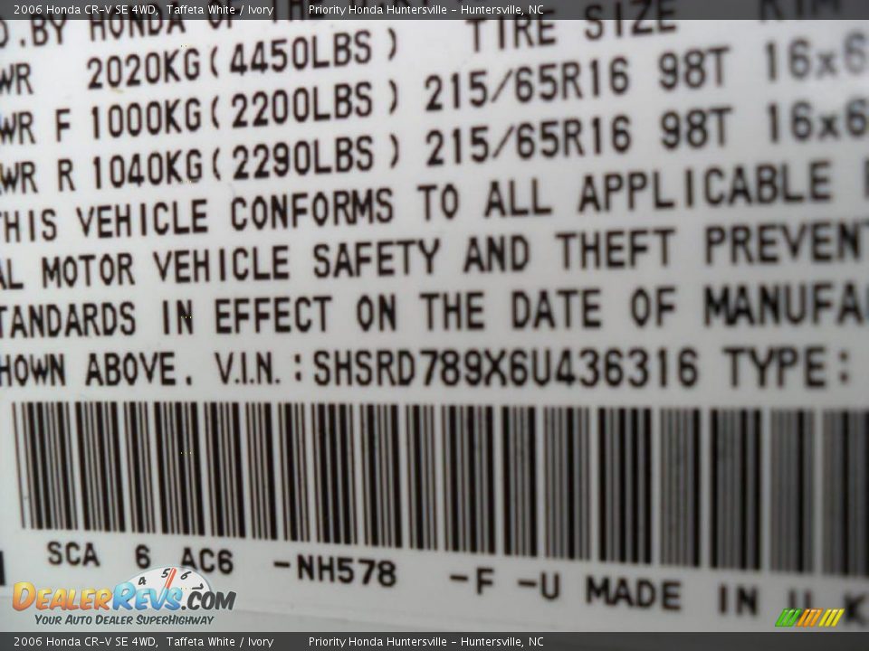 2006 Honda CR-V SE 4WD Taffeta White / Ivory Photo #6