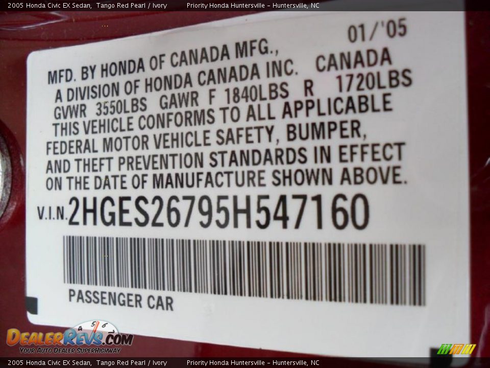 2005 Honda Civic EX Sedan Tango Red Pearl / Ivory Photo #6