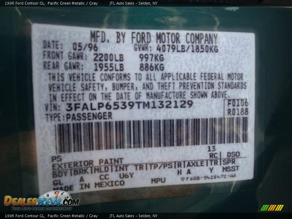 1996 Ford Contour GL Pacific Green Metallic / Gray Photo #17