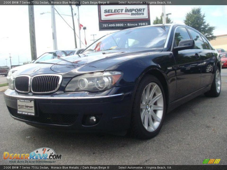 2006 BMW 7 Series 750Li Sedan Monaco Blue Metallic / Dark Beige/Beige III Photo #1