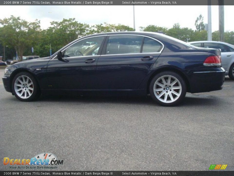 2006 BMW 7 Series 750Li Sedan Monaco Blue Metallic / Dark Beige/Beige III Photo #3