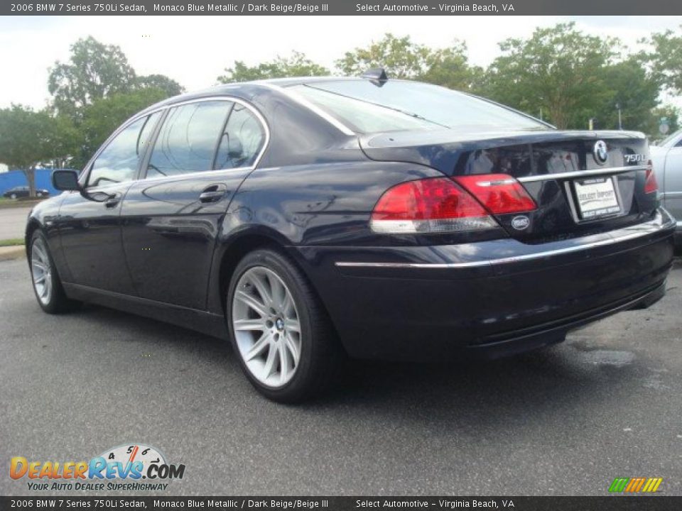 2006 BMW 7 Series 750Li Sedan Monaco Blue Metallic / Dark Beige/Beige III Photo #4