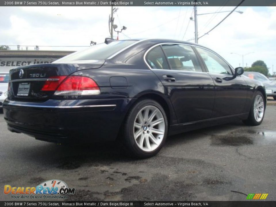 2006 BMW 7 Series 750Li Sedan Monaco Blue Metallic / Dark Beige/Beige III Photo #6