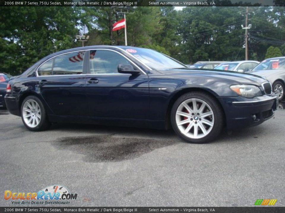 2006 BMW 7 Series 750Li Sedan Monaco Blue Metallic / Dark Beige/Beige III Photo #7