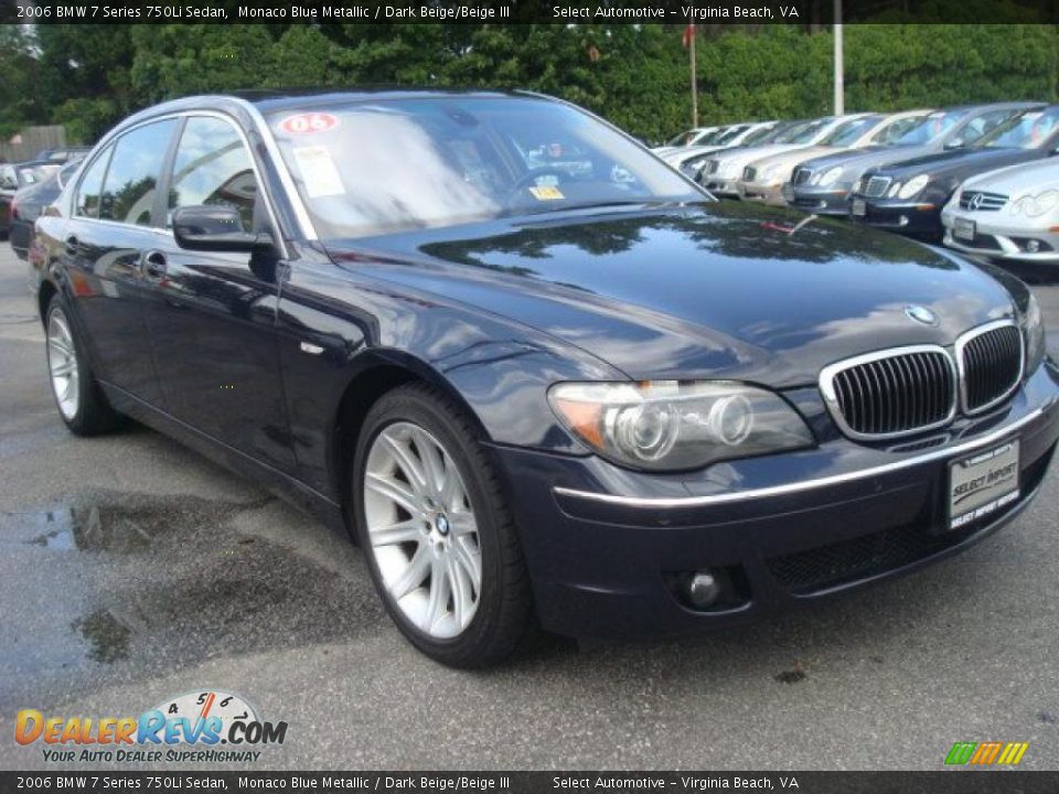 2006 BMW 7 Series 750Li Sedan Monaco Blue Metallic / Dark Beige/Beige III Photo #8