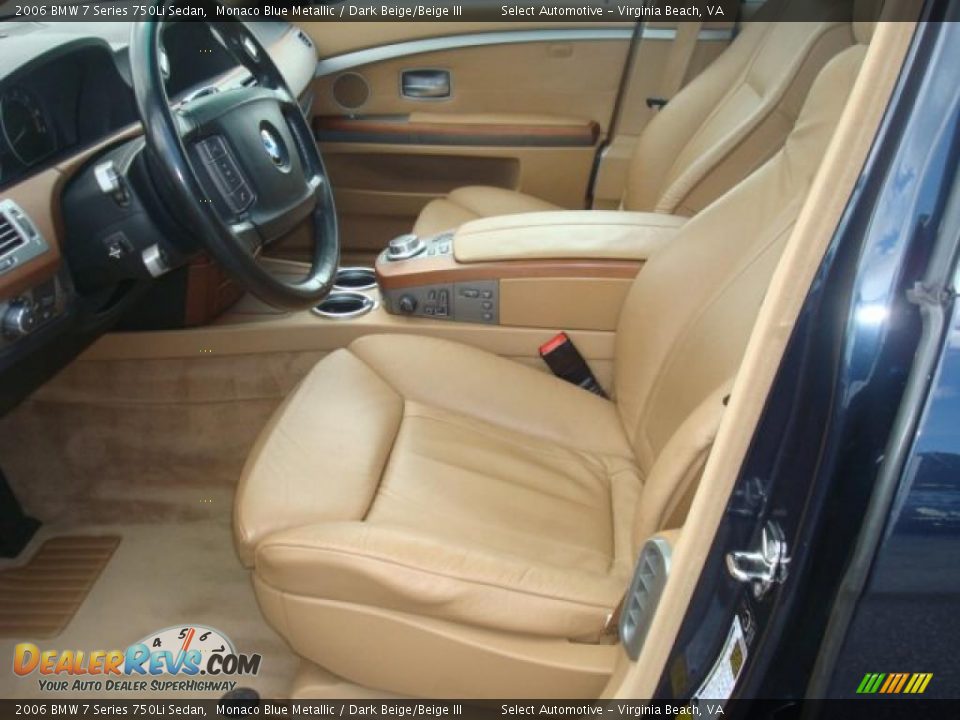 2006 BMW 7 Series 750Li Sedan Monaco Blue Metallic / Dark Beige/Beige III Photo #10
