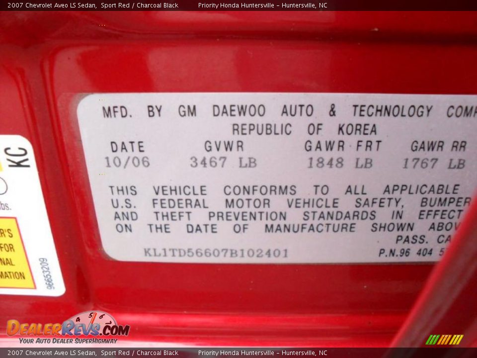 2007 Chevrolet Aveo LS Sedan Sport Red / Charcoal Black Photo #6
