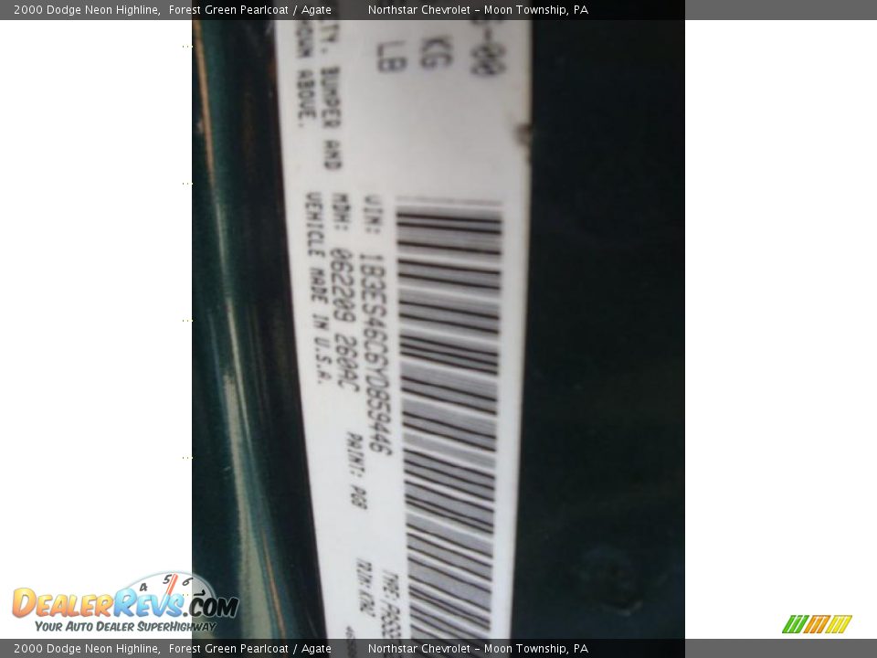 2000 Dodge Neon Highline Forest Green Pearlcoat / Agate Photo #14