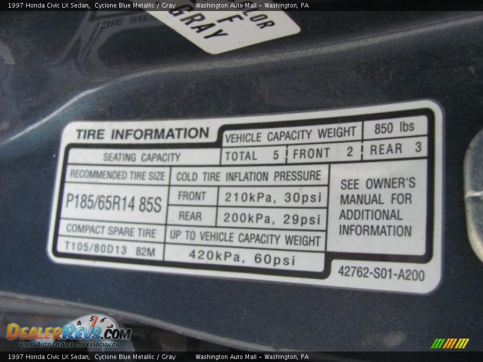 1997 Honda Civic LX Sedan Cyclone Blue Metallic / Gray Photo #18