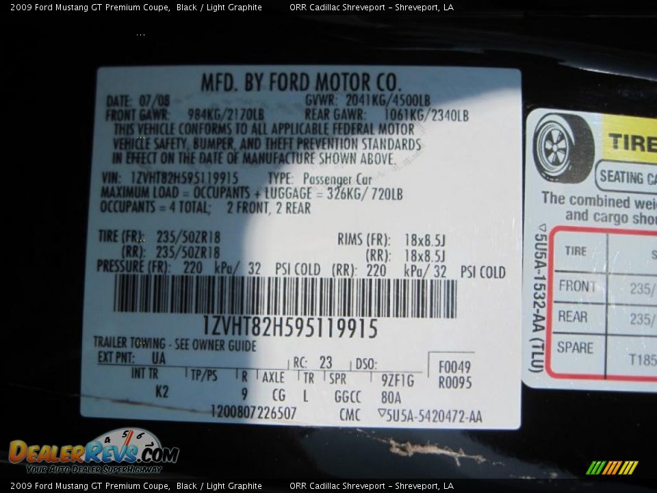 2009 Ford Mustang GT Premium Coupe Black / Light Graphite Photo #11