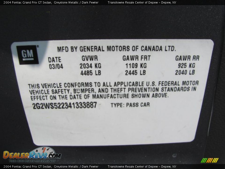 2004 Pontiac Grand Prix GT Sedan Greystone Metallic / Dark Pewter Photo #28