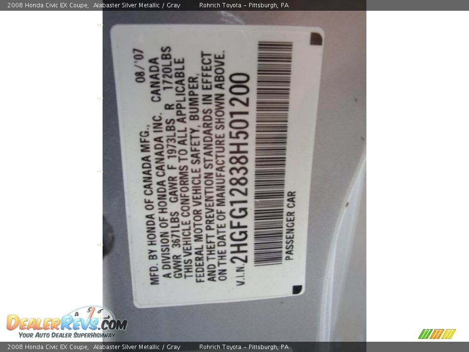 2008 Honda Civic EX Coupe Alabaster Silver Metallic / Gray Photo #19