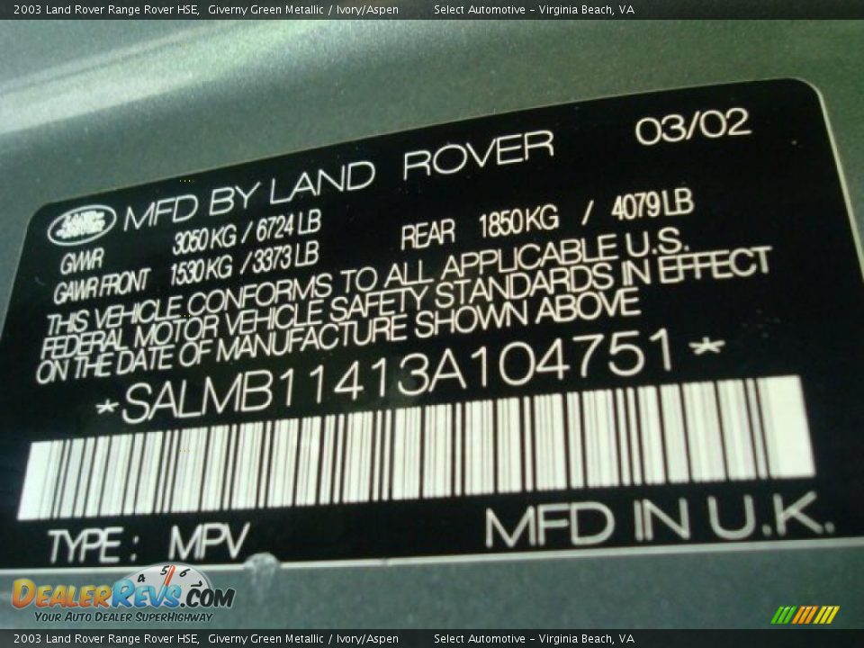 2003 Land Rover Range Rover HSE Giverny Green Metallic / Ivory/Aspen Photo #33