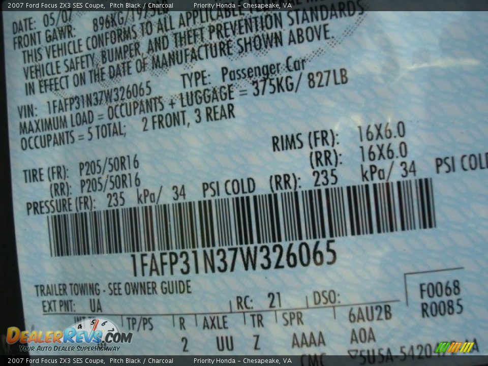2007 Ford Focus ZX3 SES Coupe Pitch Black / Charcoal Photo #25