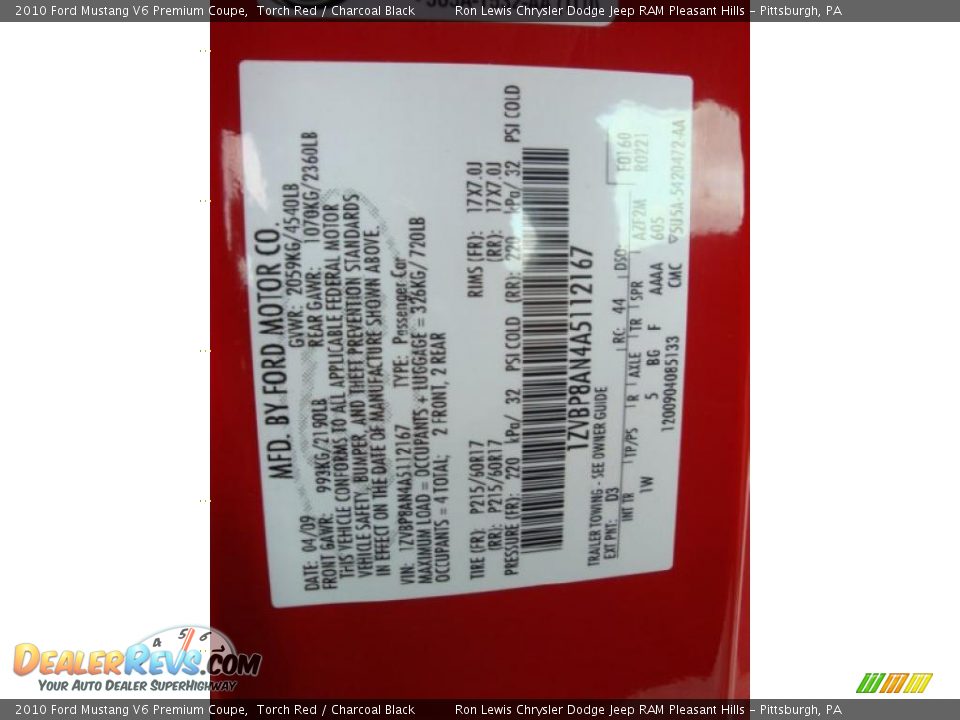 2010 Ford Mustang V6 Premium Coupe Torch Red / Charcoal Black Photo #24