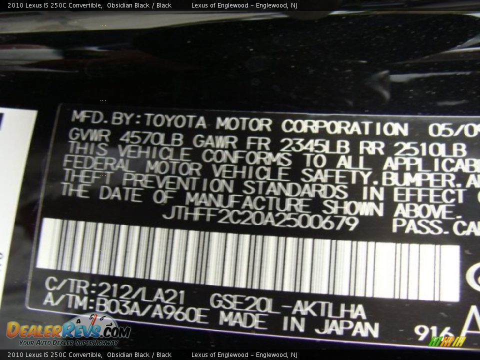 2010 Lexus IS 250C Convertible Obsidian Black / Black Photo #16