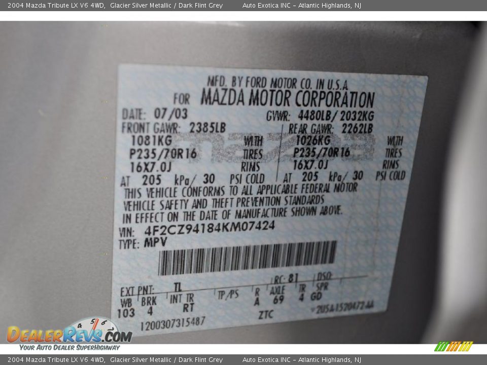 2004 Mazda Tribute LX V6 4WD Glacier Silver Metallic / Dark Flint Grey Photo #22