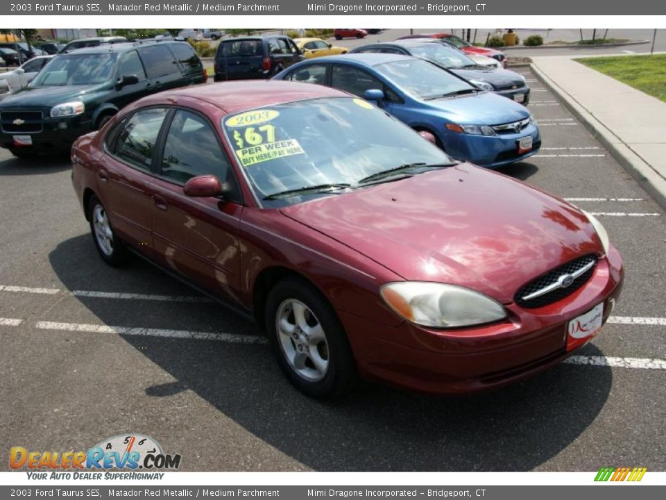2003 Ford Taurus SES Matador Red Metallic / Medium Parchment Photo #3