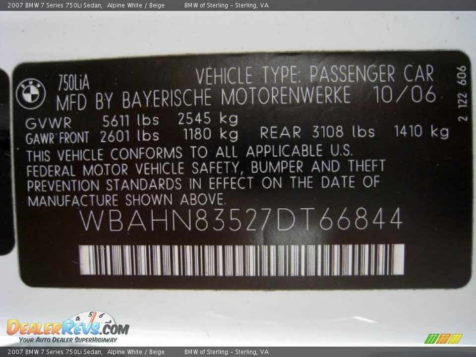 2007 BMW 7 Series 750Li Sedan Alpine White / Beige Photo #17