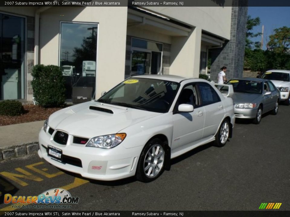 2007 Subaru Impreza WRX STi Satin White Pearl / Blue Alcantara Photo #2